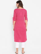 Janasya Women Pink & White Printed Straight Kurta | Grocsy