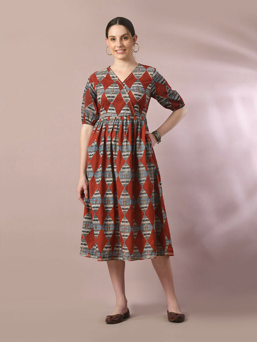 Myshka Women's Multi Printed Cotton V-Neck Empire Party Dress | Grocsy