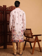 Peach Cotton Printed Chikankari Embroidery Work Kurta - Mahotsav | Grocsy
