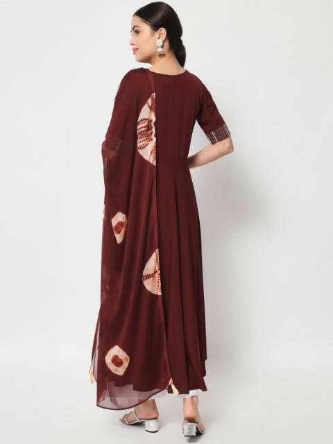 FIORRA Women's Maroon Poly Crepe Flared Kurta With Dupatta | Grocsy