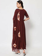 FIORRA Women's Maroon Poly Crepe Flared Kurta With Dupatta | Grocsy