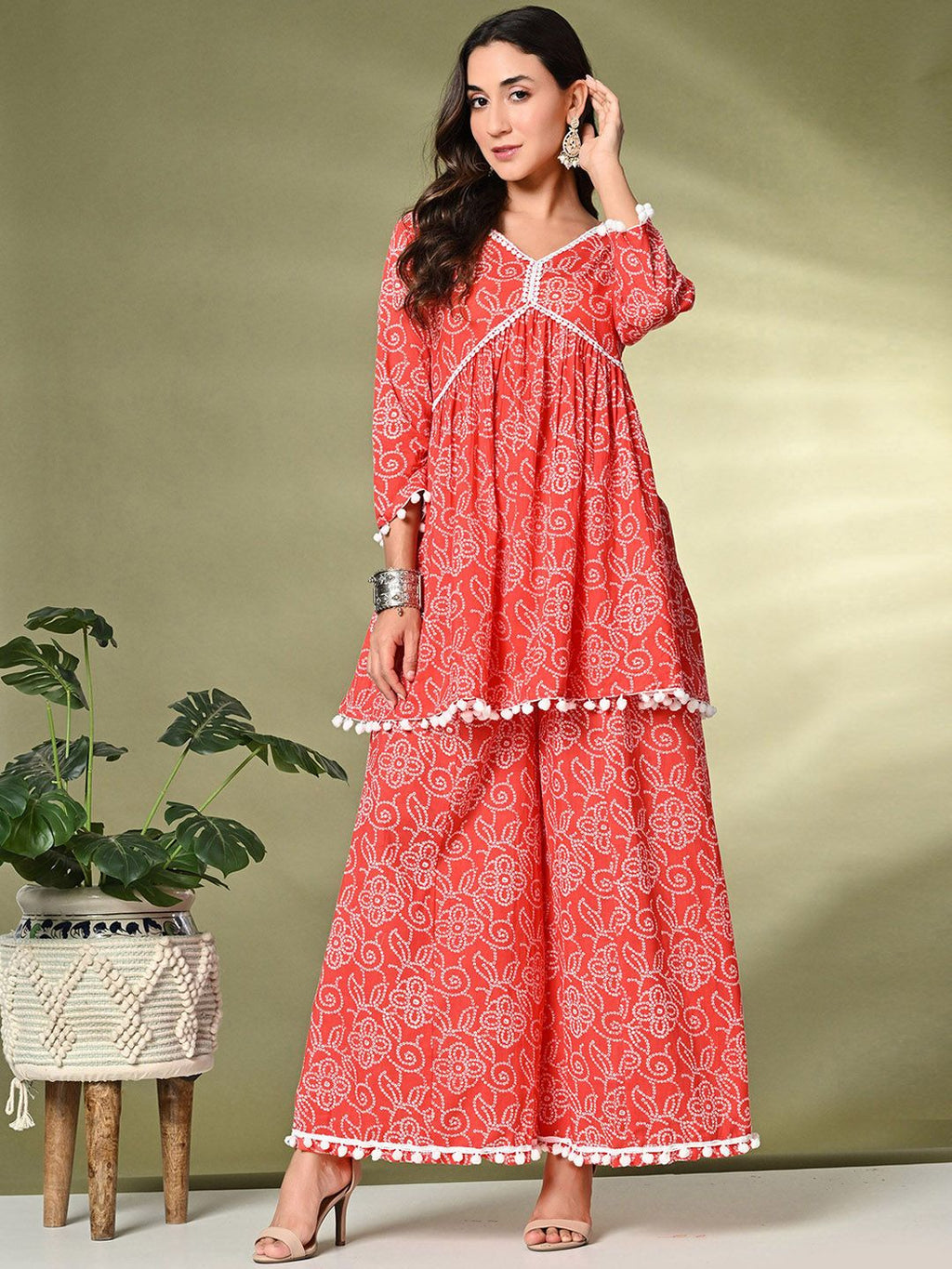Sangria Printed Pure Cotton Kurti With Palazzo | Grocsy