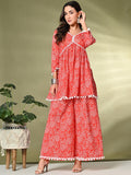 Sangria Printed Pure Cotton Kurti With Palazzo | Grocsy