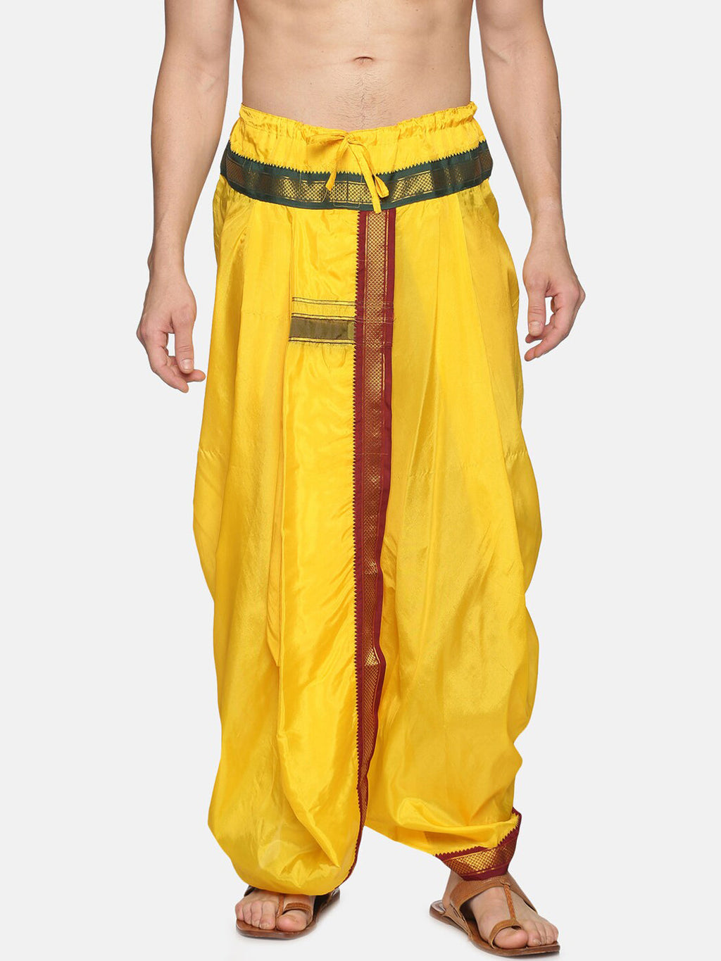 Sethukrishna Men Yellow & Red Readymade Dhoti | Grocsy