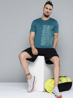 Alcis Men Teal Blue Typography Printed Slim Fit Gym T-shirt | Grocsy