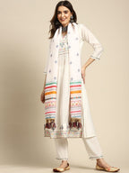 Sangria Ethnic Motifs Yoke Design Regular Thread Work Kurta with Trousers & With Dupatta | Grocsy