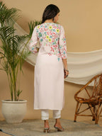 Juniper Pink Floral Printed Rayon Kurta With Sequins & Beads Work | Grocsy