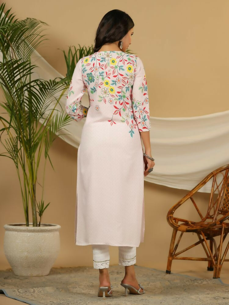 Juniper Pink Floral Printed Rayon Kurta With Sequins & Beads Work | Grocsy