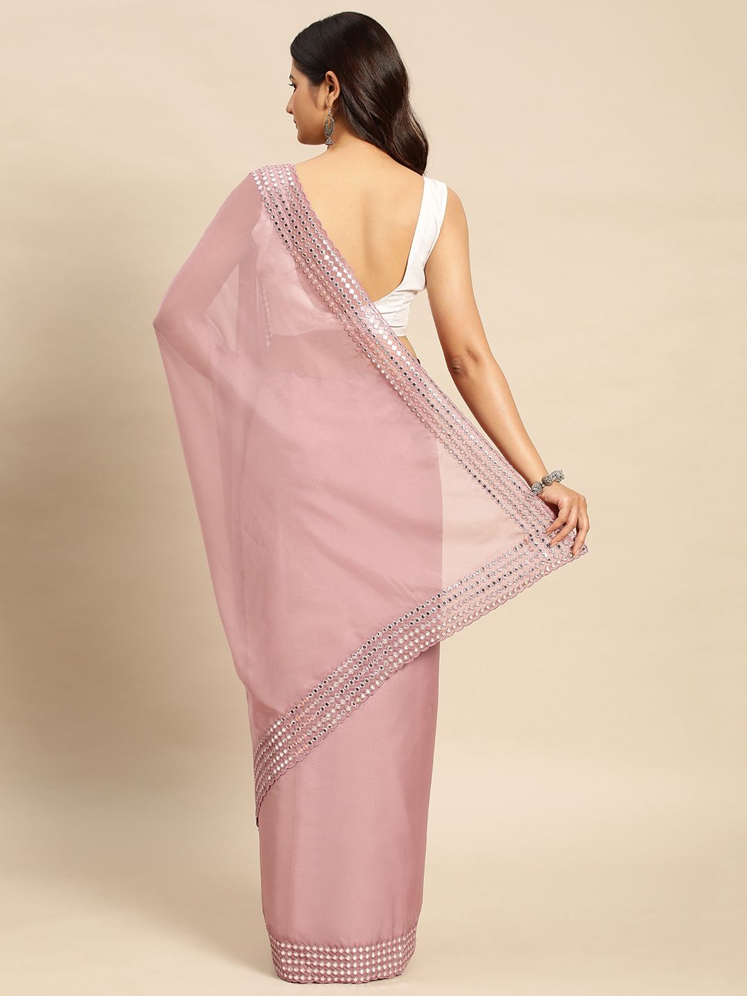kasee Embellished Mirror Work Satin Saree | Grocsy
