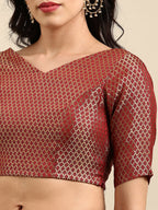 Sangria Maroon Beads and Stones Net Saree | Grocsy