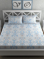 CHHAVI INDIA Blue & White Ethnic Motifs 210 TC King Bedsheet with 2 Pillow Covers | Grocsy