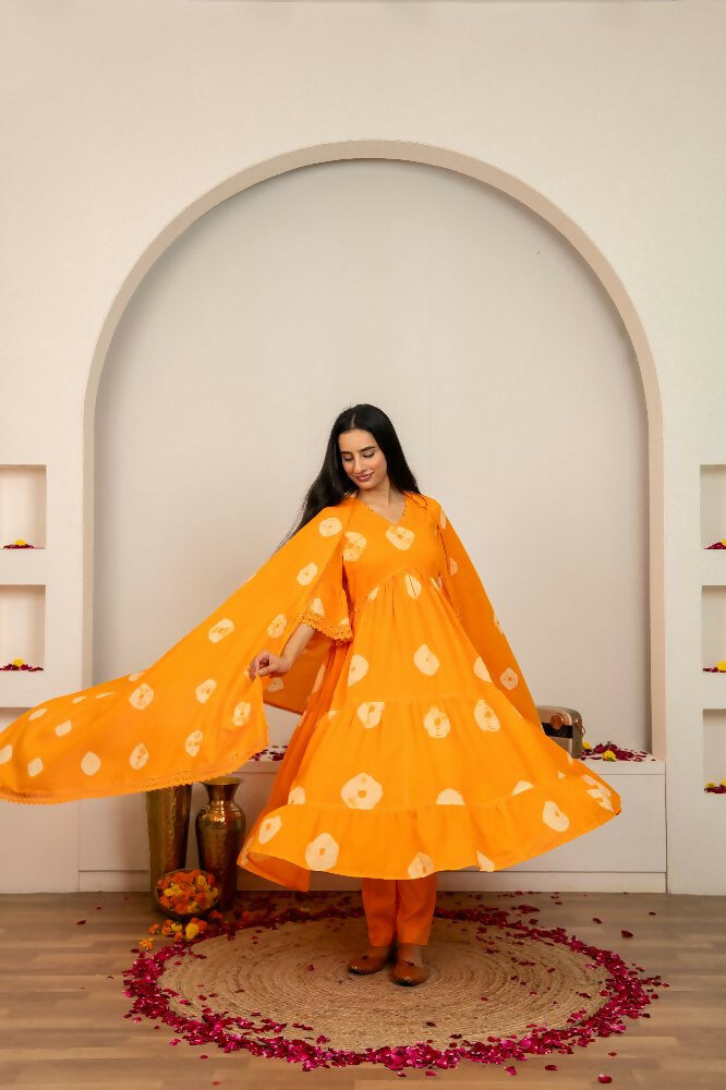Joban Fashion Orange Tie & Dye Cotton Suit Set | Grocsy
