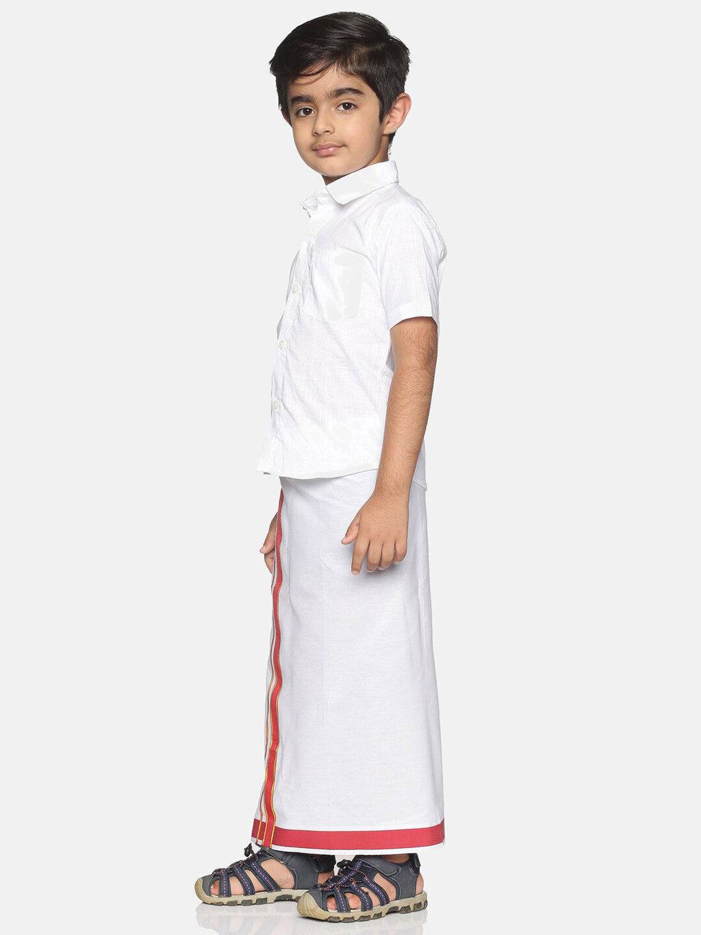 Sethukrishna White Pure Cotton Solid Shirt and Veshti Set For Boys | Grocsy
