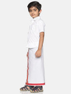 Sethukrishna White Pure Cotton Solid Shirt and Veshti Set For Boys | Grocsy