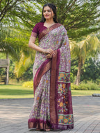 Tikhi Imli Floral Printed Zari Ready to Wear Saree | Grocsy