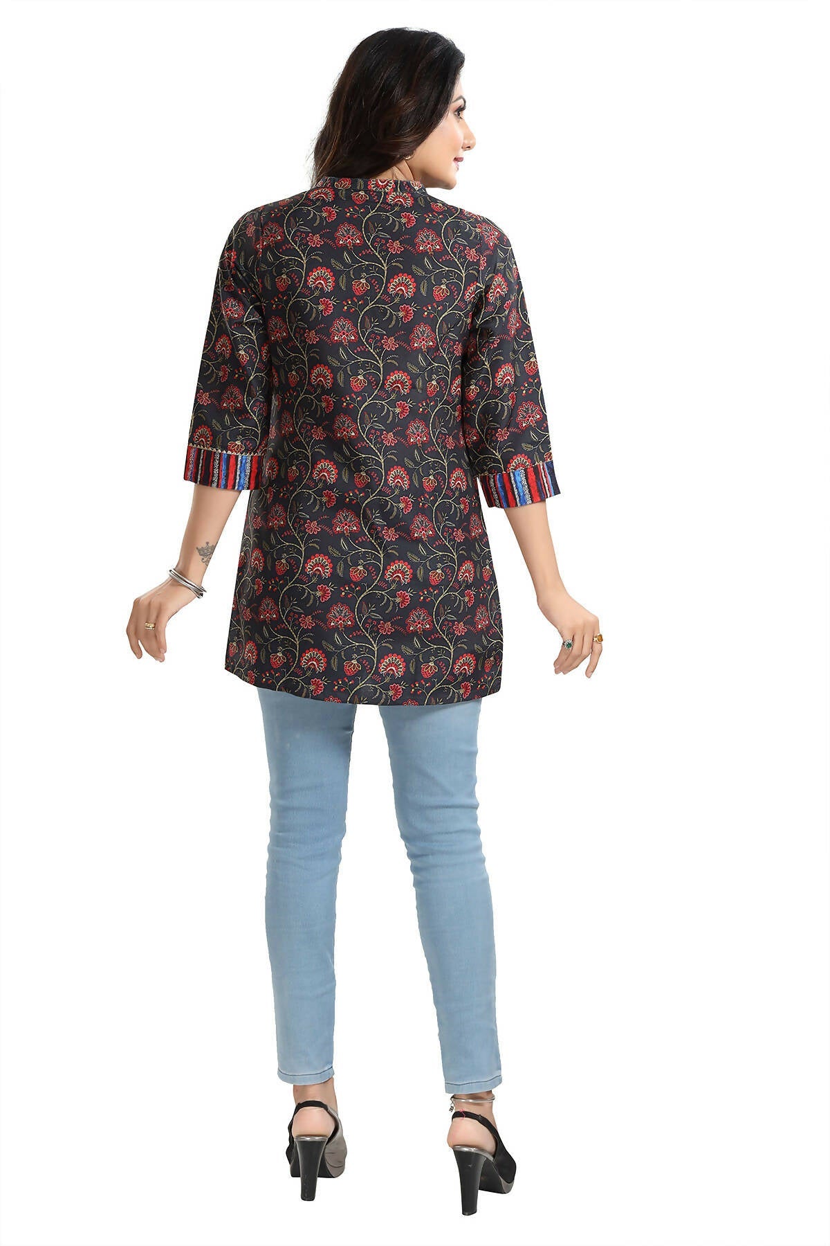 Snehal Creations Blissful Black Rayon Short Kurti Tunic Top | Grocsy