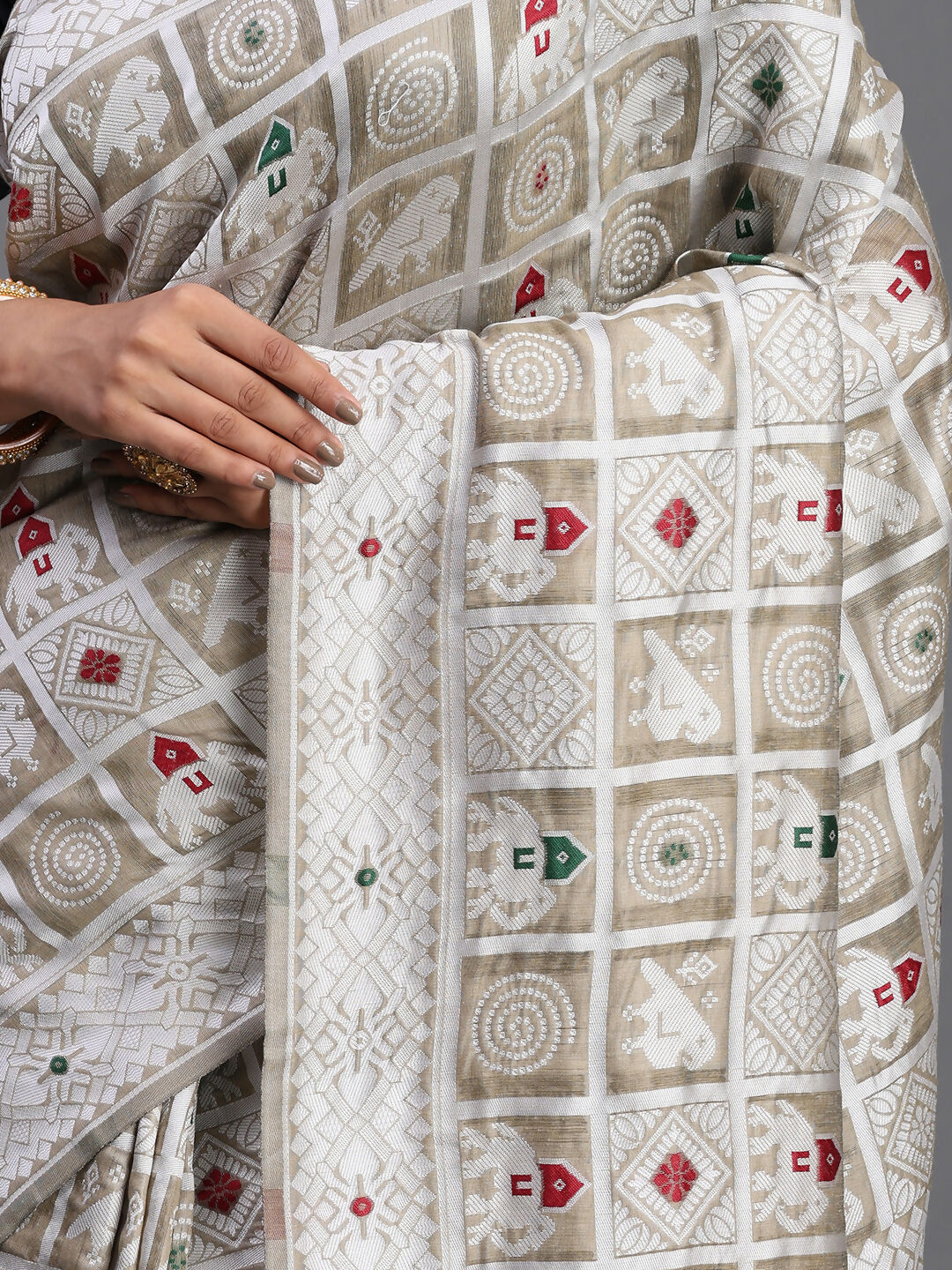 Shree Shyam Fashion Linen Cotton Beige Saree | Grocsy