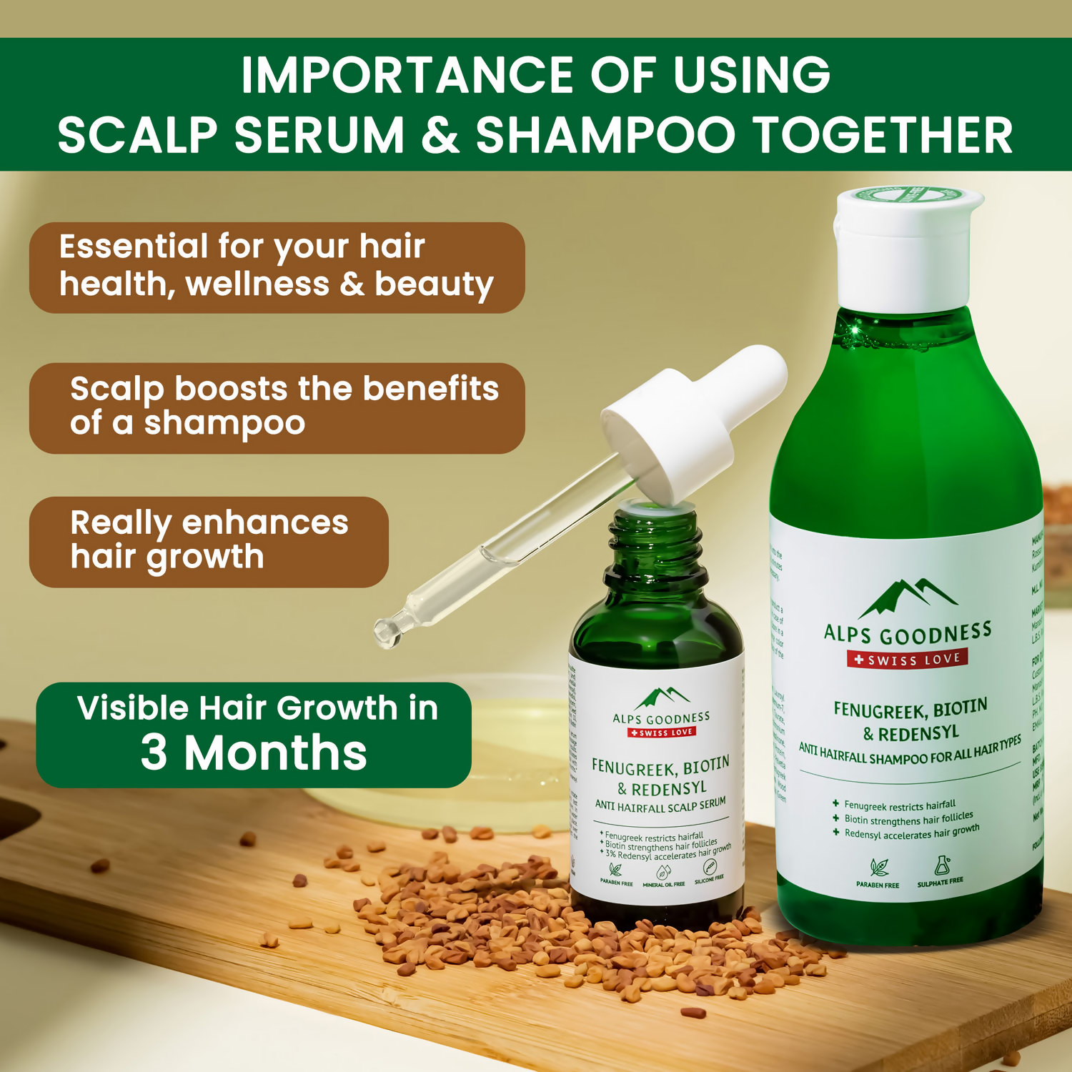 Alps Goodness Anti Hairfall Solution Combo (Anti Hairfall Shampoo & Anti Hairfall Scalp Serum) | Grocsy