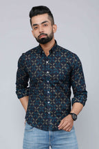 Miravan Men's Blue Floral Print Slim Fit Shirt with Patch Pocket | Grocsy