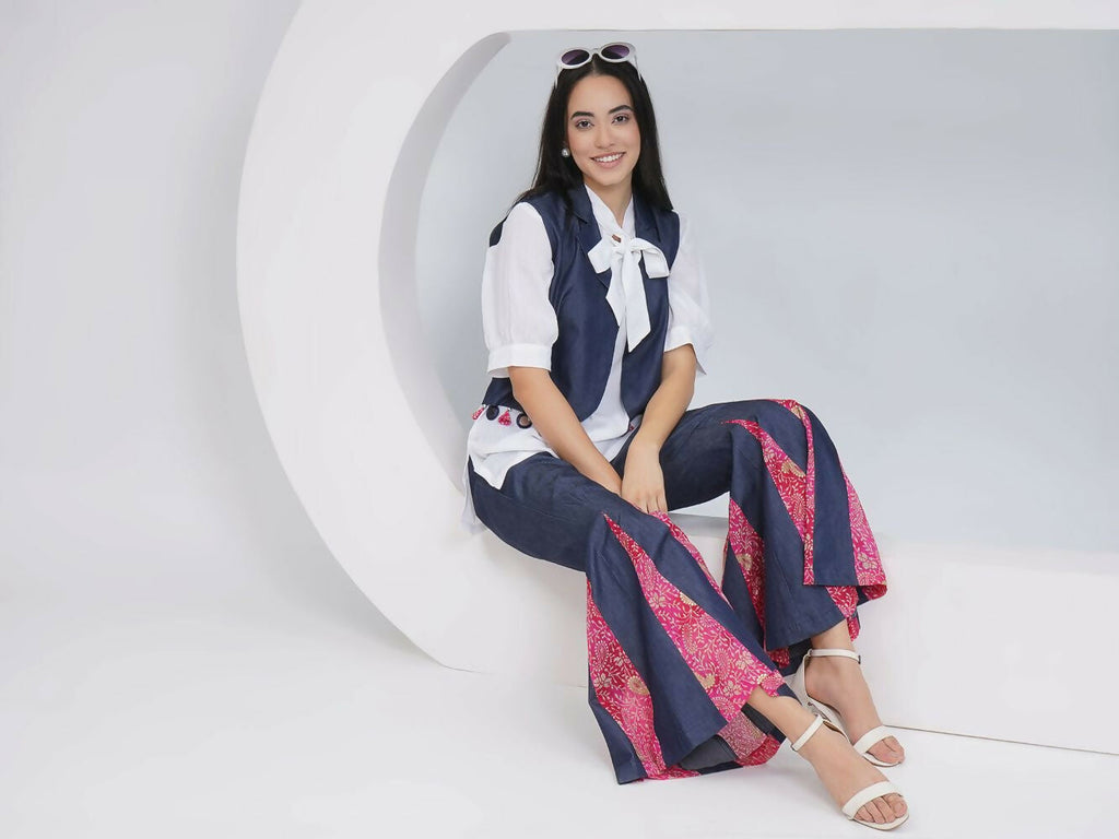 Joban Fashion White Rayon Crepe Hand-Embellished (Mirror Work) Sharara with Shirt and Jacket | Grocsy