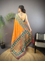 Elora Orange Soft Silk Butti Zari Weaving Constrast Pallu Banarasi Saree | Grocsy