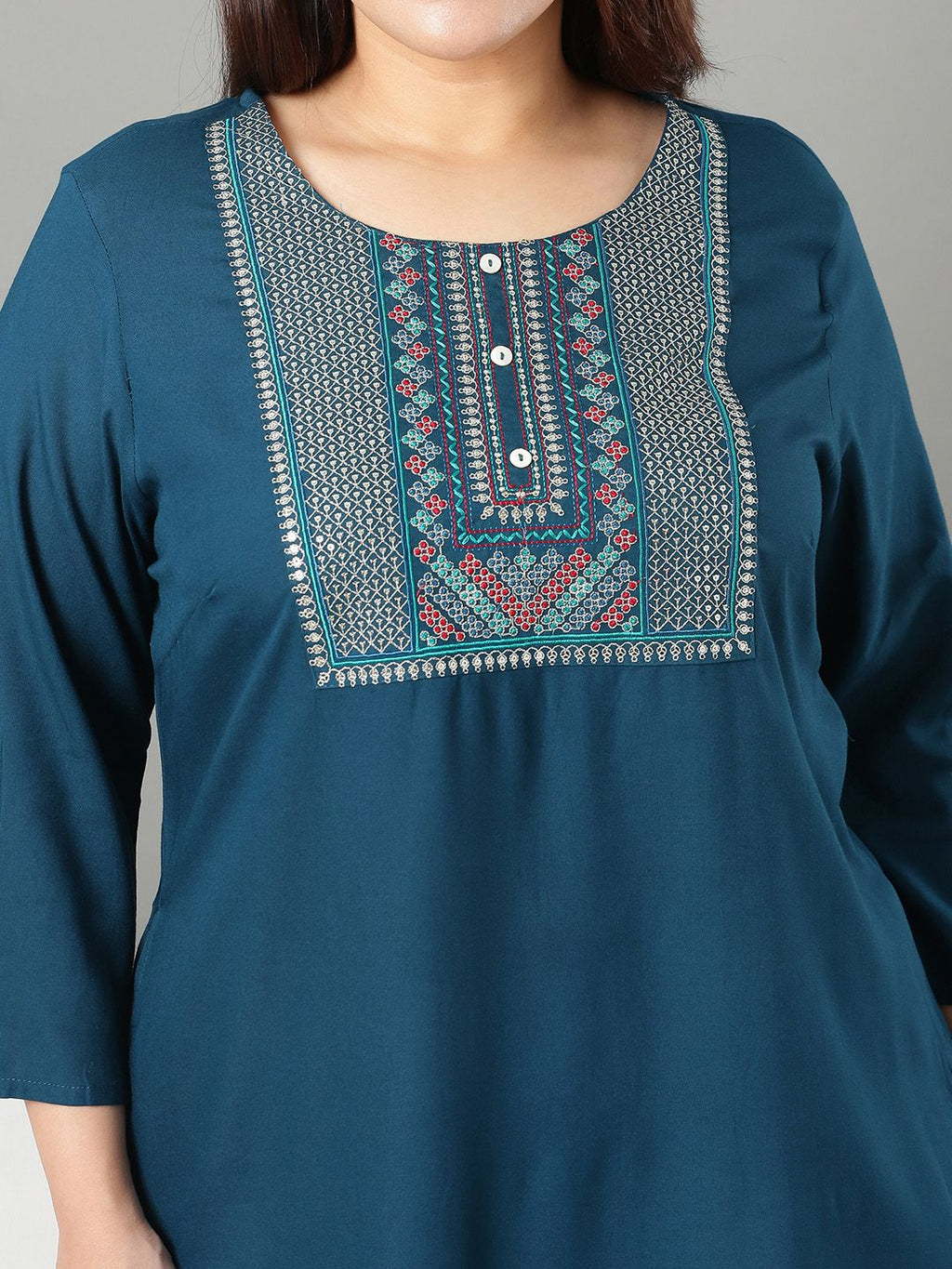Sztori Floral Embroidered Yoke Design Sequined Straight Kurta | Grocsy