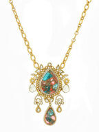 Kundan Antique Finish Floral Earrings and Necklace set - Ruby Raang | Grocsy