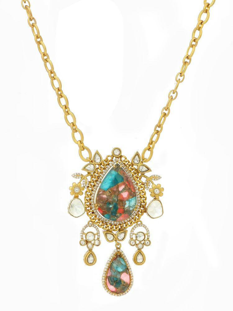 Kundan Antique Finish Floral Earrings and Necklace set - Ruby Raang | Grocsy