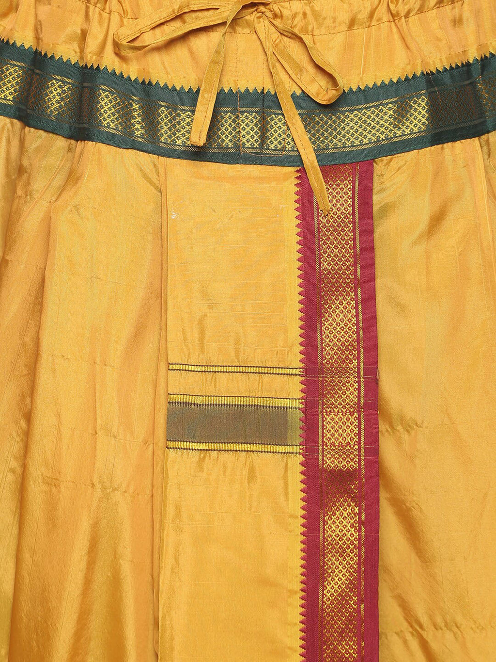 Sethukrishna Men Mustard-Yellow & Red Solid Readymade Dhoti | Grocsy