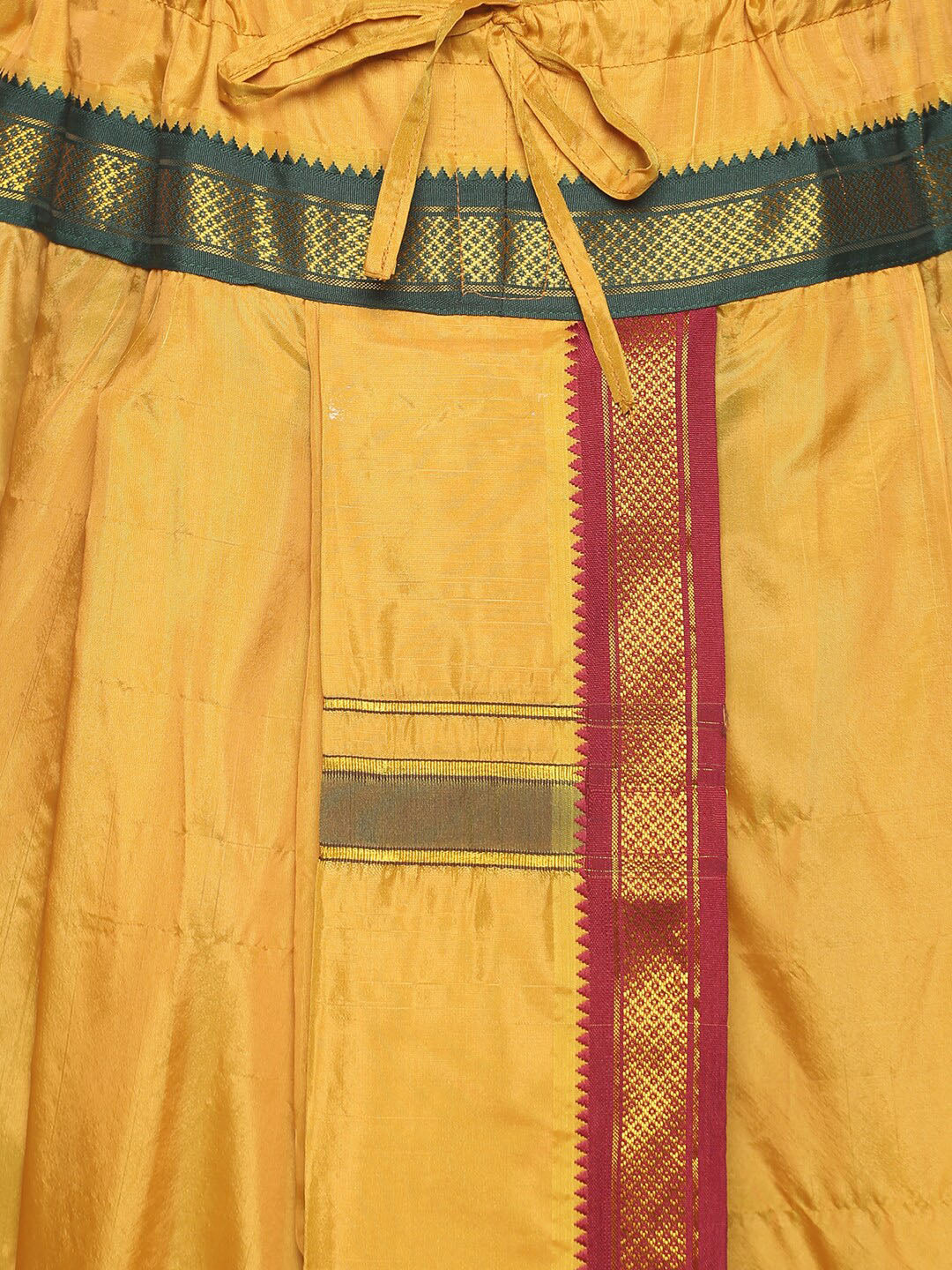 Sethukrishna Men Mustard-Yellow & Red Solid Readymade Dhoti | Grocsy