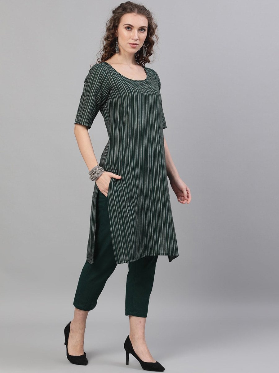 Aks Striped Round Neck Pure Cotton Straight Kurta And Trousers | Grocsy