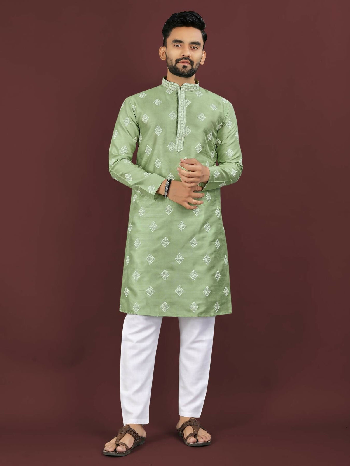 Anaita Green Embroidered Silk Straight Kurta | Grocsy