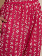 Sangria Printed & Embroidered Pure Cotton A-Line Kurta With Trouser & Dupatta | Grocsy