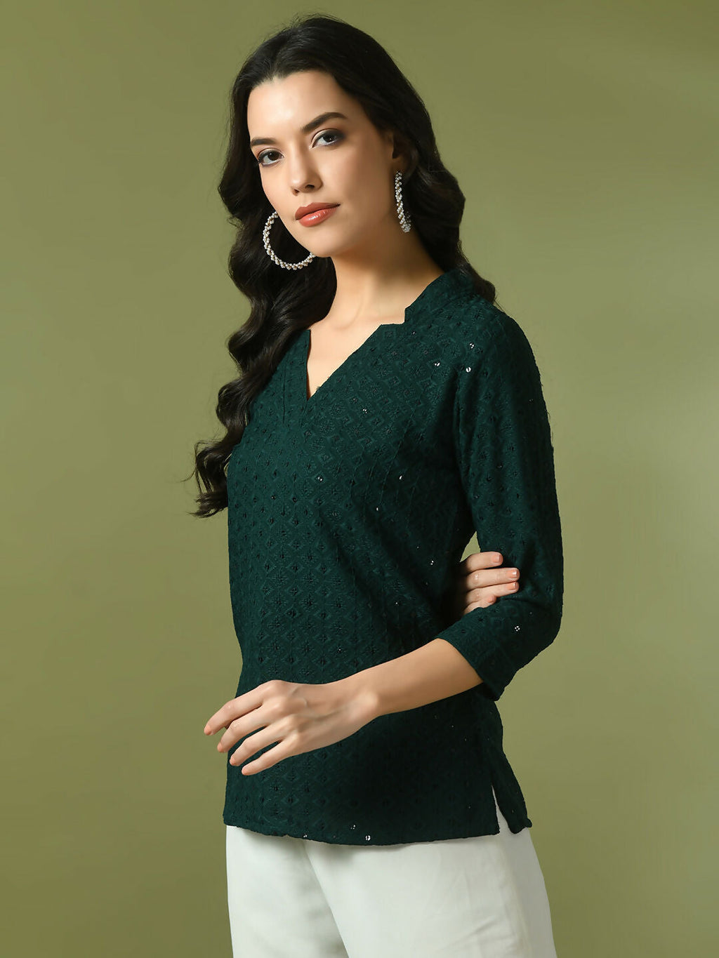 Myshka Women's Green Embellished Cotton Regular Party Tunic | Grocsy