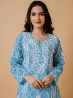 HOUSE OF KARI Ethnic Motifs Printed Cotton Panelled Chikankari Kurta | Grocsy