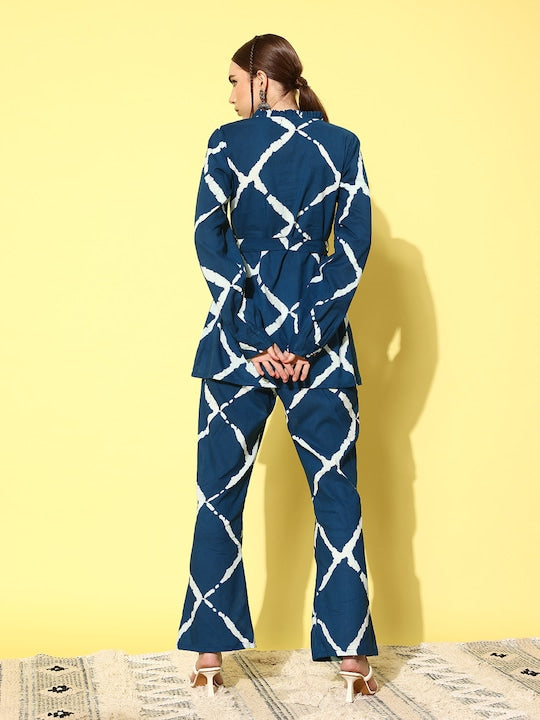 InWeave Women's Indigo Criss Cross Belted Coord Set | Grocsy