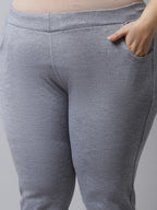 TAG 7 Women Grey Plus size Solid Ankle-Length Leggings | Grocsy