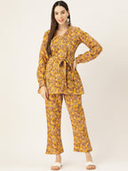 InWeave Mustard Kalamkari Print Co Ord Set With Belt | Grocsy