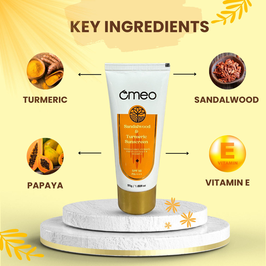 Omeo Sunscreen With Sandalwood, Turmeric, Papaya & Licorice Extract | Grocsy