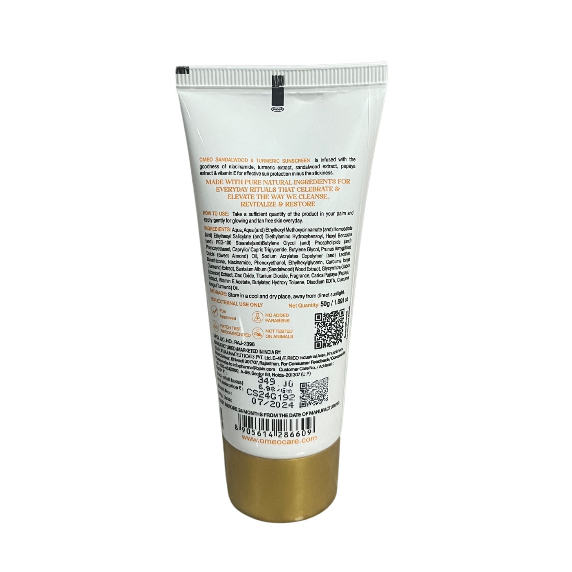 Omeo Sunscreen With Sandalwood, Turmeric, Papaya & Licorice Extract | Grocsy