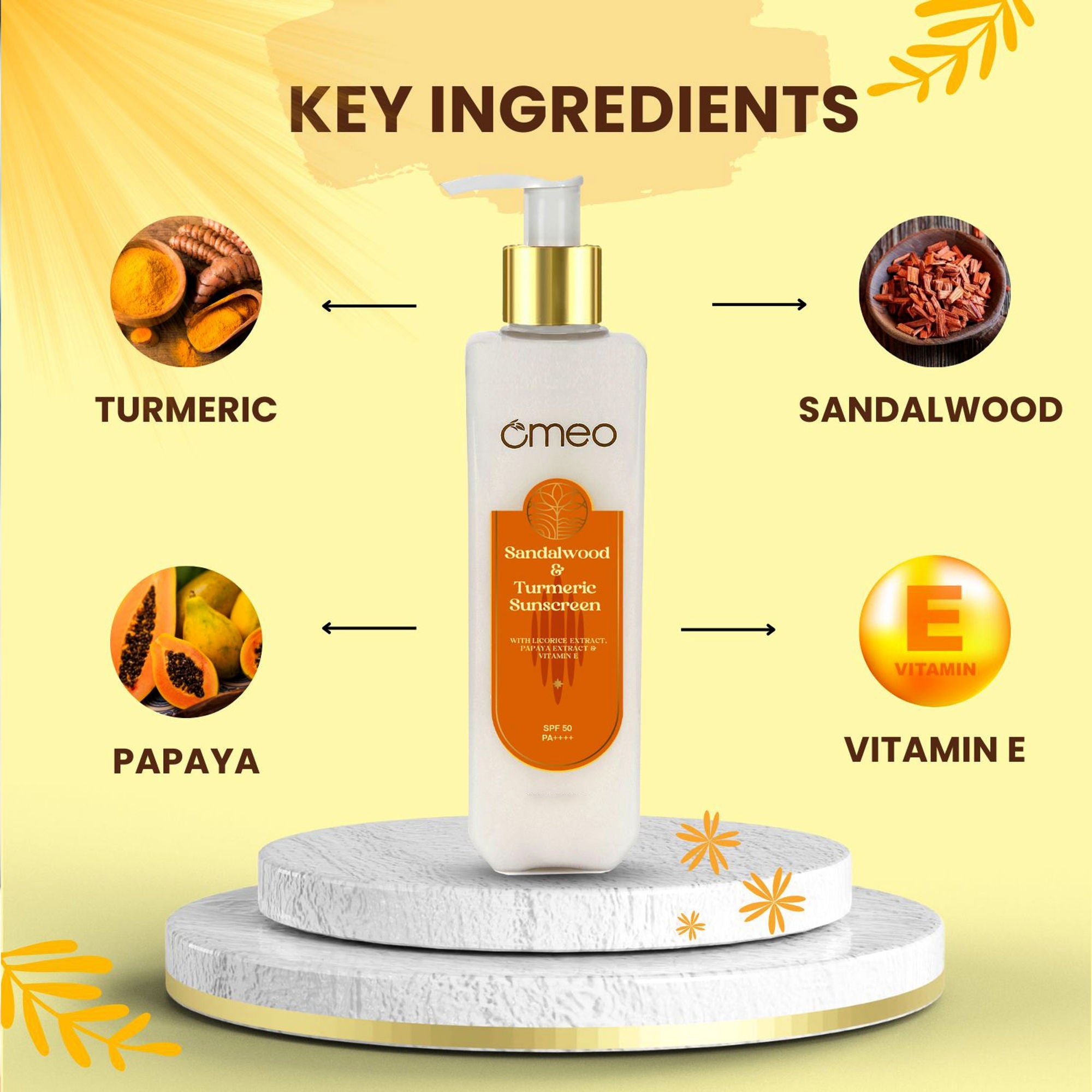Omeo Sunscreen With Sandalwood, Turmeric, Papaya & Licorice Extract | Grocsy
