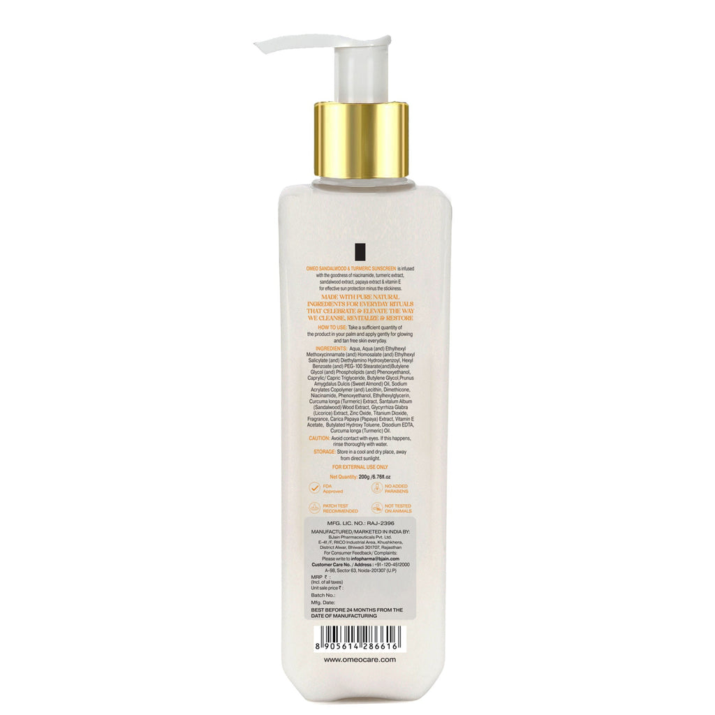 Omeo Sunscreen With Sandalwood, Turmeric, Papaya & Licorice Extract | Grocsy
