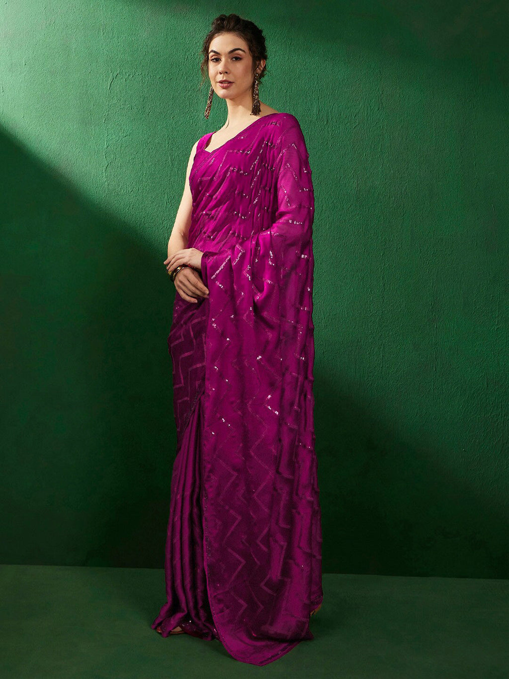 Sangria Geometric Embellished Beads and Stones Sarees | Grocsy