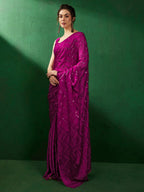 Sangria Geometric Embellished Beads and Stones Sarees | Grocsy