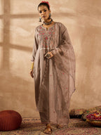 Indo Era Women Ethnic Motifs Embroidered Regular Thread Work Kurta with Trousers & With Dupatta | Grocsy