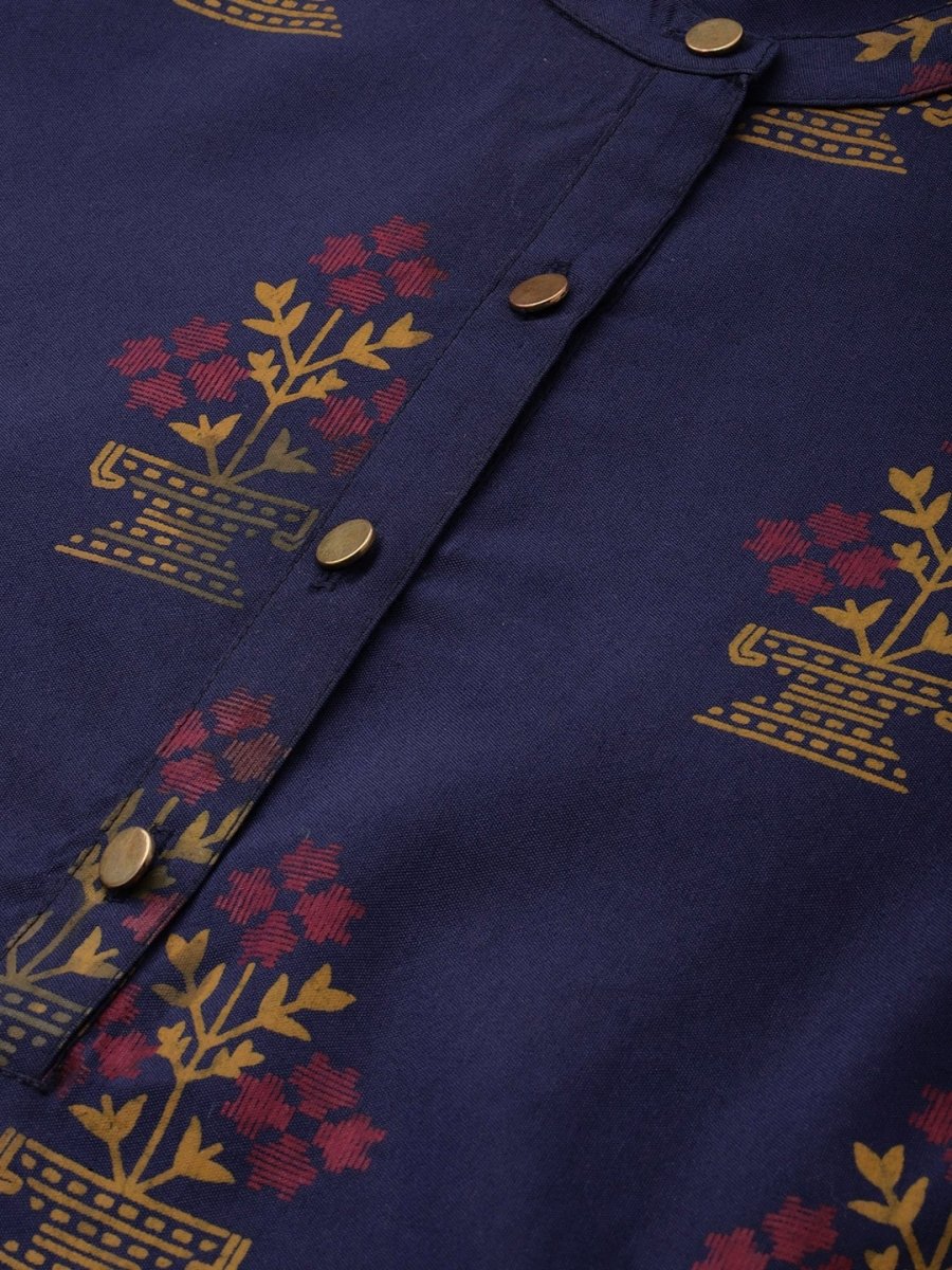 All About You Women Navy Blue Ethnic Motifs Printed Kurta with Trousers & With Dupatta | Grocsy