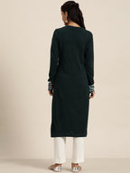 Sangria Women Teal Green & Pink Geometric Printed Straight Winter Kurta | Grocsy