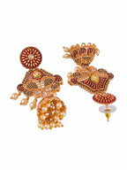 Shoshaa Maroon & Gold-Toned & Plated Contemporary Antique Jhumkas Earrings | Grocsy