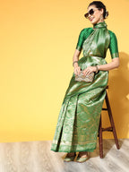 Saree Mall Green & Golden Woven Design Banarasi Saree | Grocsy