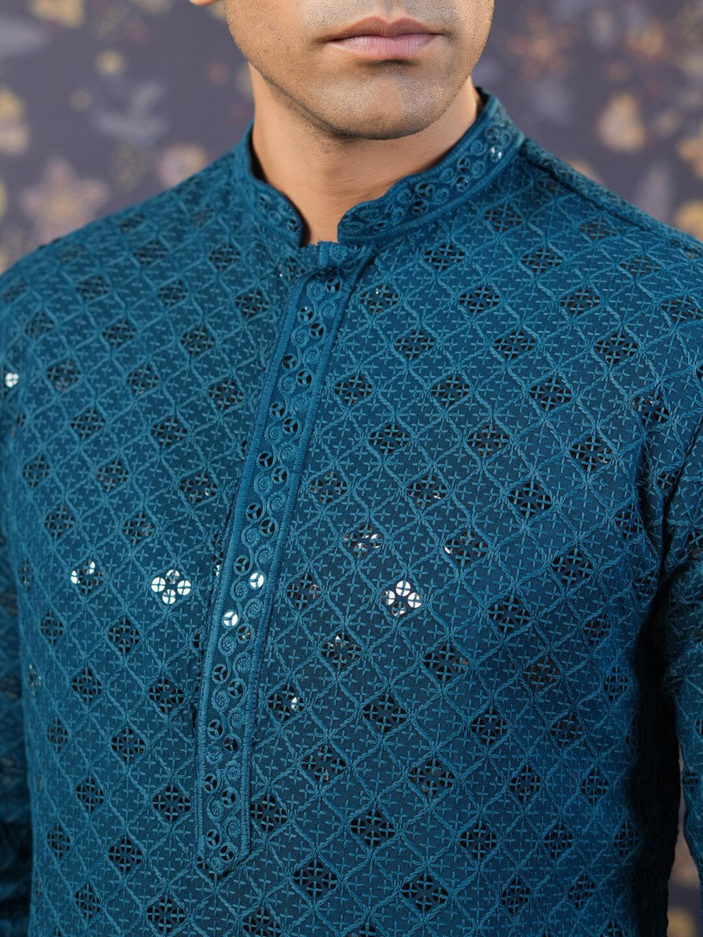 House of Pataudi Ethnic Motifs Embroidered Sequinned Straight Kurta With Churidar | Grocsy